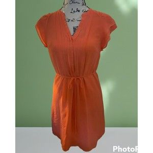 Orange Women's Knee Length Short Sleeve V-Neck Summer Dress, Size 4